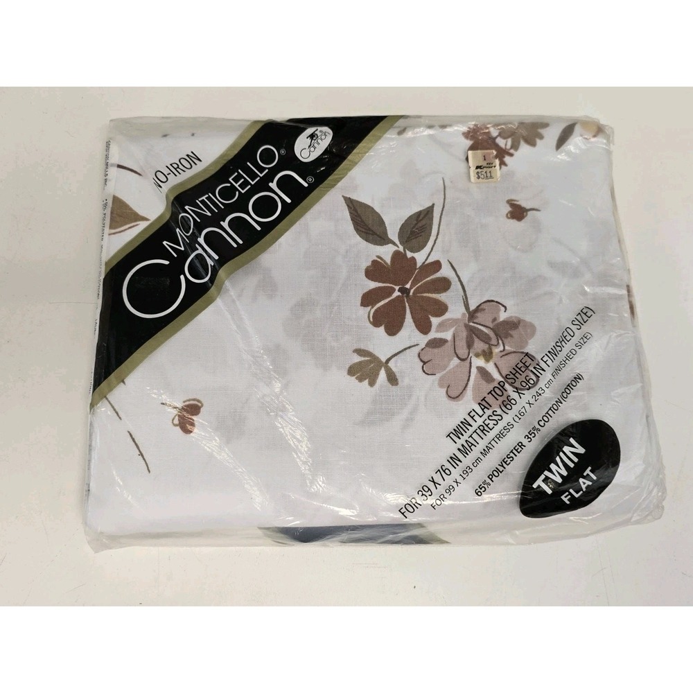 Cannon Monticello No Iron Twin Flat Top Sheet Floral NOS